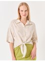 Jimmy Key Beige Tie Front Shirt with Palm Detail