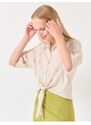 Jimmy Key Beige Tie Front Shirt with Palm Detail