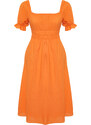 Trendyol Orange Skater/Ballet Opening Balloon Sleeve Midi Woven Dress