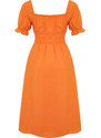 Trendyol Orange Skater/Ballet Opening Balloon Sleeve Midi Woven Dress