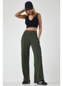 Happiness İstanbul Women's Khaki High Waist Scuba Palazzo Trousers