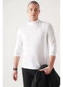 Avva Men's White Ultrasoft High Collar Long Sleeve Cotton Slim Fit Slim-Fit T-shirt