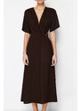 Trendyol Brown Double Breasted Tie Detailed Midi Woven Dress