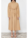 Trendyol Camel Cord and Zipper Detail Woven Dress