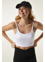 Happiness İstanbul White Thin Strap Knitted Sports Bra