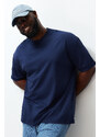 Trendyol Large Size Navy Oversize/Wide Cut 100% Cotton T-Shirt