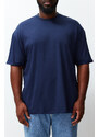 Trendyol Large Size Navy Oversize/Wide Cut 100% Cotton T-Shirt