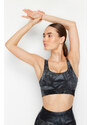 Trendyol Anthracite Brushed Soft Fabric Support/Shaping Print Knitted Sports Bra
