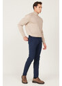 AC&Co / Altınyıldız Classics Men's Navy Blue Slim Fit Slim Fit Side Pocket Cotton Diagonal Patterned Flexible Trousers
