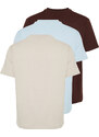 Trendyol Dark Brown-Stone-Light Blue Basic Slim Fit 100% Cotton 3-Pack T-Shirt