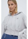 Bavlněná mikina adidas by Stella McCartney dámská, šedá barva, s kapucí, s potiskem, IT8268
