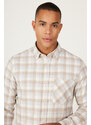AC&Co / Altınyıldız Classics Men's Beige-gray Slim Fit Slim Fit Button Collar Warm Checked Winter Flannel Lumberjack Shirt