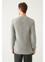Avva Men's Gray Crew Neck Jacquard Slim Fit Slim Fit Knitwear Sweater