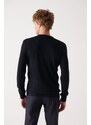 Avva Men's Navy Blue Crew Neck Honeycomb Textured Regular Fit Knitwear Sweater