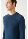 Avva Men's Indigo Crew Neck Jacquard Slim Fit Slim Fit Knitwear Sweater