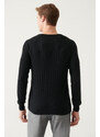 Avva Men's Black Crew Neck Jacquard Slim Fit Slim Fit Knitwear Sweater