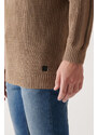 Avva Men's Mink Crew Neck Pocket Detailed, Loose Cotton Comfort Fit Sweater Cut Knitwear