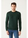 Avva Men's Green Crew Neck Knit Detailed Cotton Regular Fit Knitwear Sweater