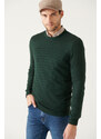 Avva Men's Green Crew Neck Knit Detailed Cotton Regular Fit Knitwear Sweater