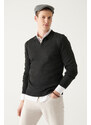 Avva Men's Anthracite Polo Neck Wool Blended Regular Fit Knitwear Sweater