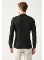 Avva Men's Anthracite Polo Neck Wool Blended Regular Fit Knitwear Sweater