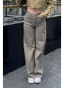 Madmext Women's Milk Brown Straight Wide Jean MG2000