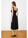 Trendyol Black Sweetheart Neckline Gathered Stretchy Knitted Midi Dress