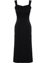 Trendyol Black Sweetheart Neckline Gathered Stretchy Knitted Midi Dress