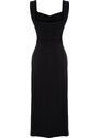 Trendyol Black Sweetheart Neckline Gathered Stretchy Knitted Midi Dress