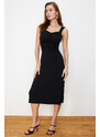 Trendyol Black Sweetheart Neckline Gathered Stretchy Knitted Midi Dress