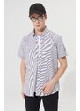 AC&Co / Altınyıldız Classics Men's Grey-white Slim Fit Slim Fit Buttoned Collar Cotton Striped Short Sleeve Shirt