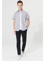 AC&Co / Altınyıldız Classics Men's Grey-white Slim Fit Slim Fit Buttoned Collar Cotton Striped Short Sleeve Shirt