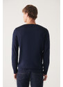 Avva Men's Navy Blue Crew Neck Wool Blend Standard Fit Regular Cut Knitwear Sweater