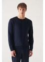 Avva Men's Navy Blue Crew Neck Wool Blend Standard Fit Regular Cut Knitwear Sweater