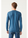 Avva Men's Indigo Crew Neck Knit Detail Cotton Regular Fit Knitwear Sweater