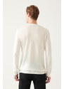 Avva Men's White Crew Neck Front Textured Regular Fit Knitwear Sweater