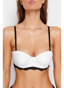 Trendyol White Micro Contrast Strap Lace Detail Knitted Bra