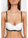 Trendyol White Micro Contrast Strap Lace Detail Knitted Bra
