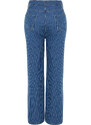 Trendyol Curve Dark Blue Striped Wide Cut Jeans