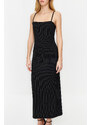 Trendyol Black Striped Strap Bodycone/Crap Knitted Midi Dress