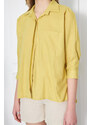 armonika Women's Neon Green Loose Linen Shirt with Pocket