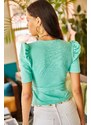 Olalook Women's Mint Green Belted Double Breasted Crepe Blouse