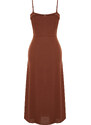 Trendyol Brown A-Line Neck Tie Detail Midi Woven Dress