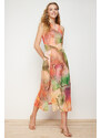 Trendyol Orange Special Textured Lined Midi Slit Halter Neck Flexible Knitted Dress