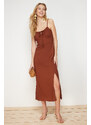 Trendyol Brown A-Line Neck Tie Detail Midi Woven Dress