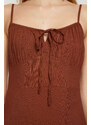 Trendyol Brown A-Line Neck Tie Detail Midi Woven Dress