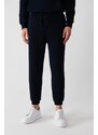 Avva Men's Navy Blue Sweatpants 3 Thread Waist Laced Elastic Cuff Regular Fit