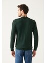 Avva Men's Green Crew Neck Knit Detailed Cotton Regular Fit Knitwear Sweater