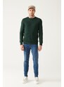 Avva Men's Green Crew Neck Knit Detailed Cotton Regular Fit Knitwear Sweater