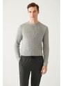 Avva Men's Gray Crew Neck Jacquard Slim Fit Slim Fit Knitwear Sweater